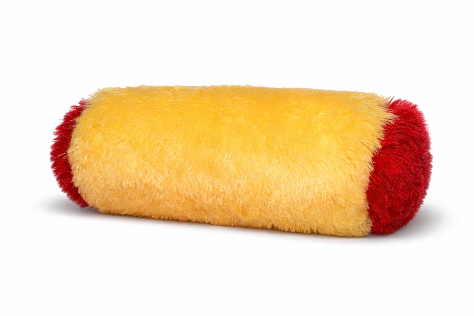 Ultra-Soft Plush Cylindrical Bolster Pillow – Yellow & Red Fuzzy Stuffed Cushion (Small Size)